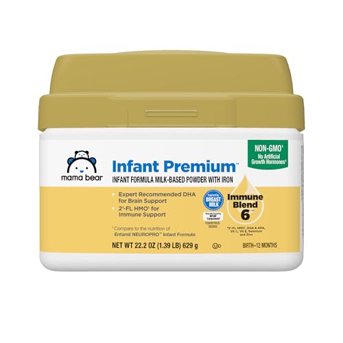 Amazon Brand - Mama Bear Infant Milk-Based Baby Formula Powder with Iron, 2'FL HMO, Omega-3 DHA and Choline, Brain, Growth, Immunity, Non-GMO, 1.39 pound (Pack of 1)