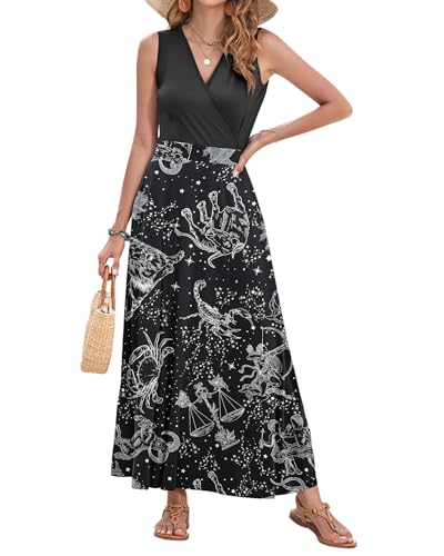 Image of AUSELILY Womens Maxi Dress Summer Sleeveless Wrap Long Dresses with Pockets | V-Neck Wrap Sleeveless Sundress, fits formal, casual, beach, vacation & daily wear
