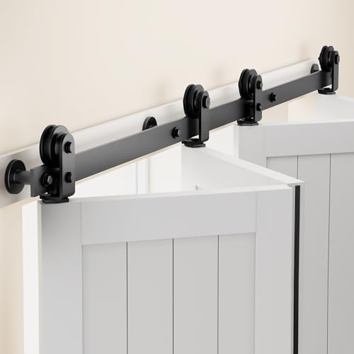 ZEKOO Bifold Barn Door Hardware: 72 inch Bi Folding Door Hardware Kits for 68' Closet Doors - Easy Assembly Smoothly Quietly Bifold Doors Track Kit - I Shape Top Mount Roller - Bi fold Hardware Only