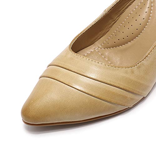 Image of Mona flying Women's Leather Pump Med Heel Pointed Toe Office Dressy Shoes