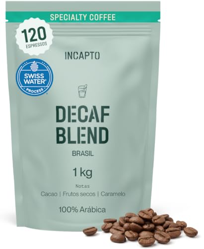 Incapto Café Descafeinado de Especialidad en Grano 1kg | Selección de cafés 100% Arábica de Brasil | Proceso Swiss Water - Descafeinización Natural al Agua | Decaf
