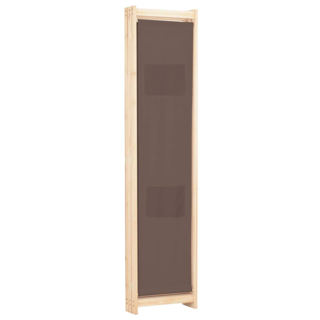 vidaXL Divisorio a 3 Pannelli con Tasche Autoportante Paravento Separé Privacy Stanza Marrone 120x170x4 cm in Tessuto e Massello Abete