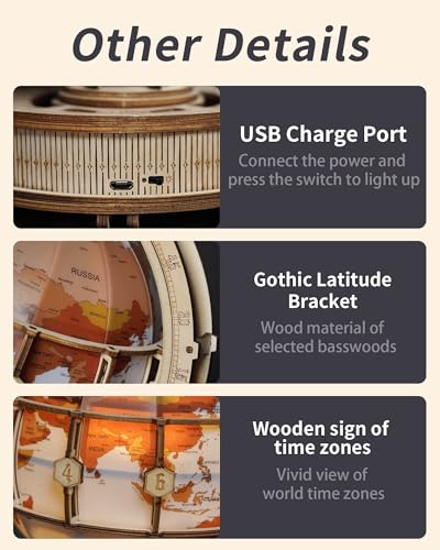 ROKR 3D Wooden Puzzles for Adults-LED Illuminated Wooden Globe Puzzle-Model Building Kits-Room Decor for Teen Girls Boys Women Men - Image 6