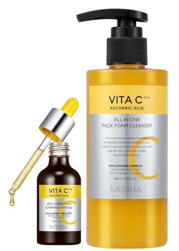 MISSHA VITA C Plus SPOT Correcting & Firming Ampoule + Vita C All-In-One Bubble Foam Facial Cleanser– Korean Skincare Duo with 99% Pure Vitamin C for Deep Pore Detox, Spot Correction, and Firming image 5