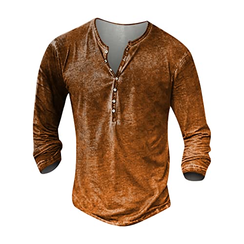 DuDubaby Henley Shirts for Men Mens Distressed Henley Long Sleeve Tee Shirts Casual Button Down Washed T-Shirts for Men