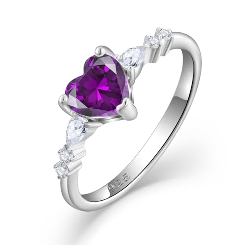 STARCHENIE Heart Ring for Women 925 Sterling Silver Heart Birthtone Engagement Wedding Promise Ring for her Size 5-10