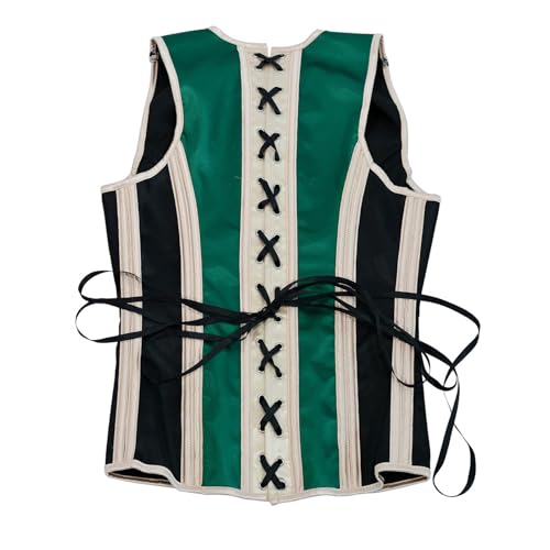 Cambkatl Men's Satin Corset Vest Vintage Colorblock Lace Up Back Shaping Tops Formal Slim Fit Wedding Waistcoat3