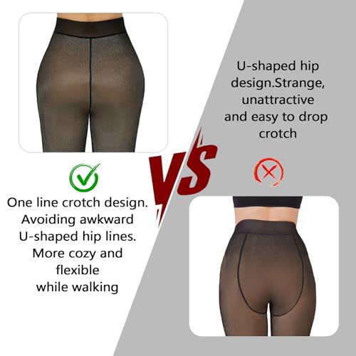 Image of Caprilite Women Fleece Lined Tights-Fake Translucent Leggings High Waist Pantyhose Sheer Thick Warm Tights For Winter