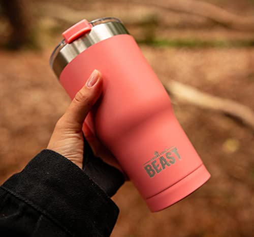 Image of BEAST 40oz Coral Tumbler - Stainless Steel Insulated Coffee Cup with Lid, 2 Straws, Brush & Gift Box by Greens Steel