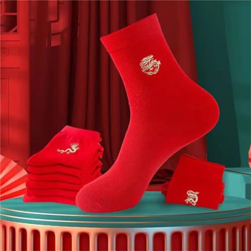 5 Pairs Red Chinese Socks for Men, Red Socks for Woman Chinese New Year Dragon, Wedding Socks for Bride and Groom4