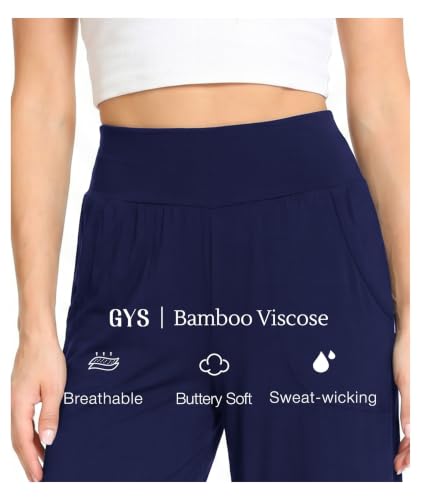 Image of GYS Bamboo Viscose Wide Leg Gaucho Cropped Pants, High Waist Capris Cloud-Soft Pajama Pants with Pockets, Flowy Yoga Pants