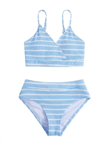 Milumia Girl's Two Piece Swimsuit Striped Spaghetti Strap Wireless Bikini Set