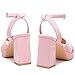 KHPAERMEI Pink Platform Sandals Square Toe Platform Heels for Women Chunky Heel 3.54 Inches Wedges Heels Dress Pumps Comfortable Prom Wedding