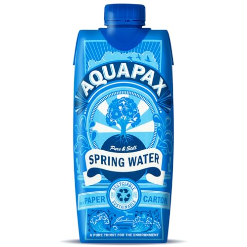 AquaPax Spring Water Multipack - 12 Cartons of 500ml Aqua Water Packed in a Sustainable Container with Sugar can bio Cap - Wholly Recyclable and refillable Boxes for an eco-Friendly Environment