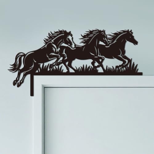 CUTHOLLOW Cheval et Herbe Ornement de Cadre de Porte en Métal, Décoration Murale Noire pour Porte, Art Déco Originale d'angle de Portail pour Chambre...