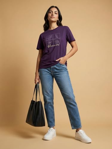 Image of Nobero Women's Graphic Printed T-Shirt | Regular Fit 180 GSM Cotton Tee for Women | Comfortable Round Neck Casual Wear