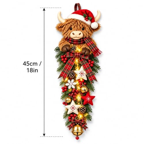 Lighted Highland Cow Christmas Door Swag, 2026 Farmhouse Door Decor - image 2