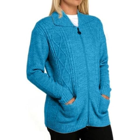EFTINAN Women's Zip Up Cable Knit Cardigan Cover