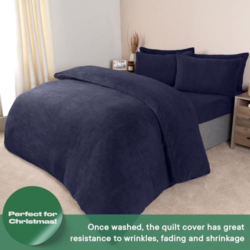 Brentfords Navy Blue Single Duvet Covers, Teddy Fleece Duvet Set Single Duvet Cover Winter Bedding Christmas Duvet with Pillowcase Ultra Soft Warm Cosy - Cosy Home Interiors Brentfords Navy Blue Single Duvet Covers, Teddy Fleece Duvet Set Single Duvet Cover Winter Bedding Christmas Duvet with Pillowcase Ultra Soft Warm Cosy - Image 5