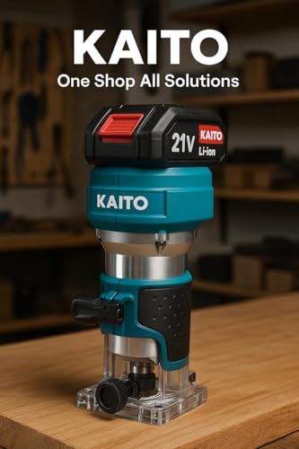 Image of KAITO 21V Cordless Wood Trimmer Machine | 30,000 RPM Brushless Router | 6 Variable Speed | Trimmer Indicator | 2 Li-ion Batteries, Fast Charger, Fixed Base | Wood Cutting, Edge Trimming & Molding Tool