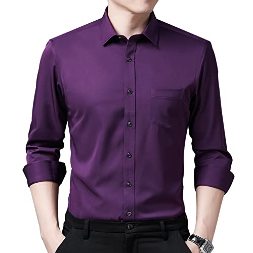MANBOZIXi Chemises Habillées Homme sans Repassage Chemises à Manches Longues Coupe Ajustée, Violet XL40 Cover