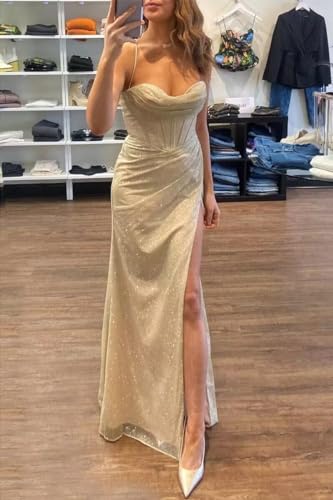 Sequin Prom Dress Sparkly Corset Dress Evening Dresses for Women with Slit4