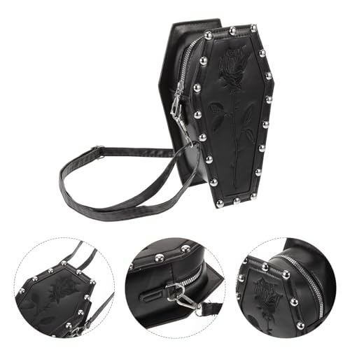 LUOZZY Gothic Crossbody Bag for Men Women Black Coffin Shaped Shoulder Bag Handbag Leather Purse3