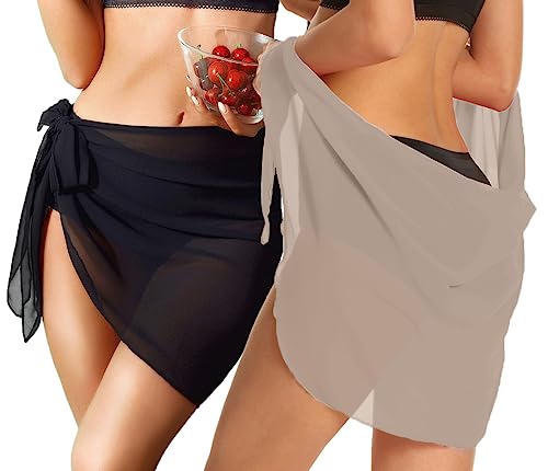 Image of CHICGAL 2 Pieces Women Beach Sarong Bathing Suit Wrap Skirt Sheer Bikini Swimsuit Cover Ups for Swimwear