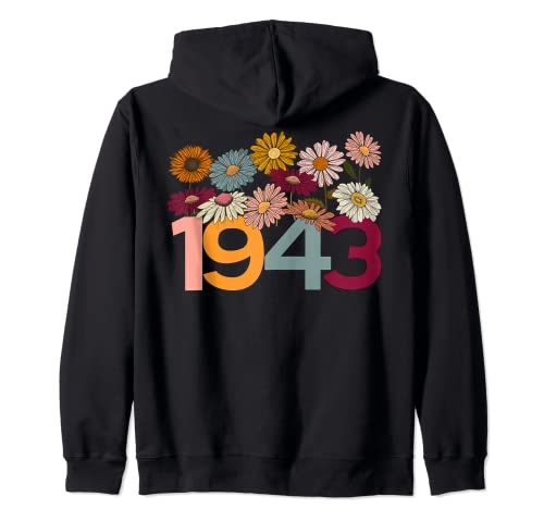 1943 año de nacimiento vintage flores silvestres margaritas 80 cumpleaños 1943 Sudadera con Capucha
