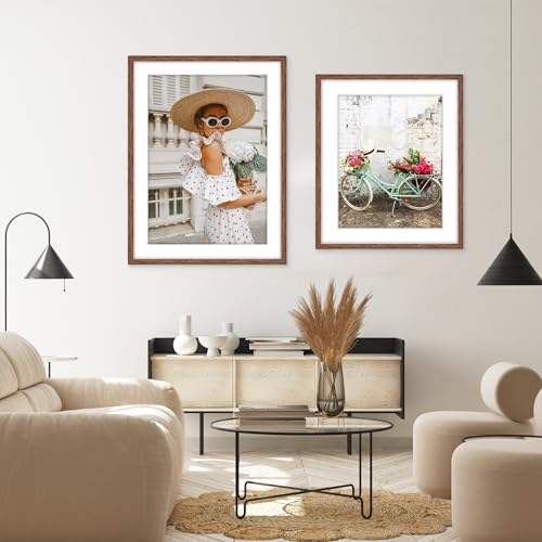 Image of HLiWEGNS Light Walnut 14x18 Frame Set of 3 - Rustic Woodgrain 14 x 18 Poster Frame for Pictures 12x16 with Mat or 14x18 Picture Frame Without Mat for Wall Gallery Display - Ideal Christmas Day