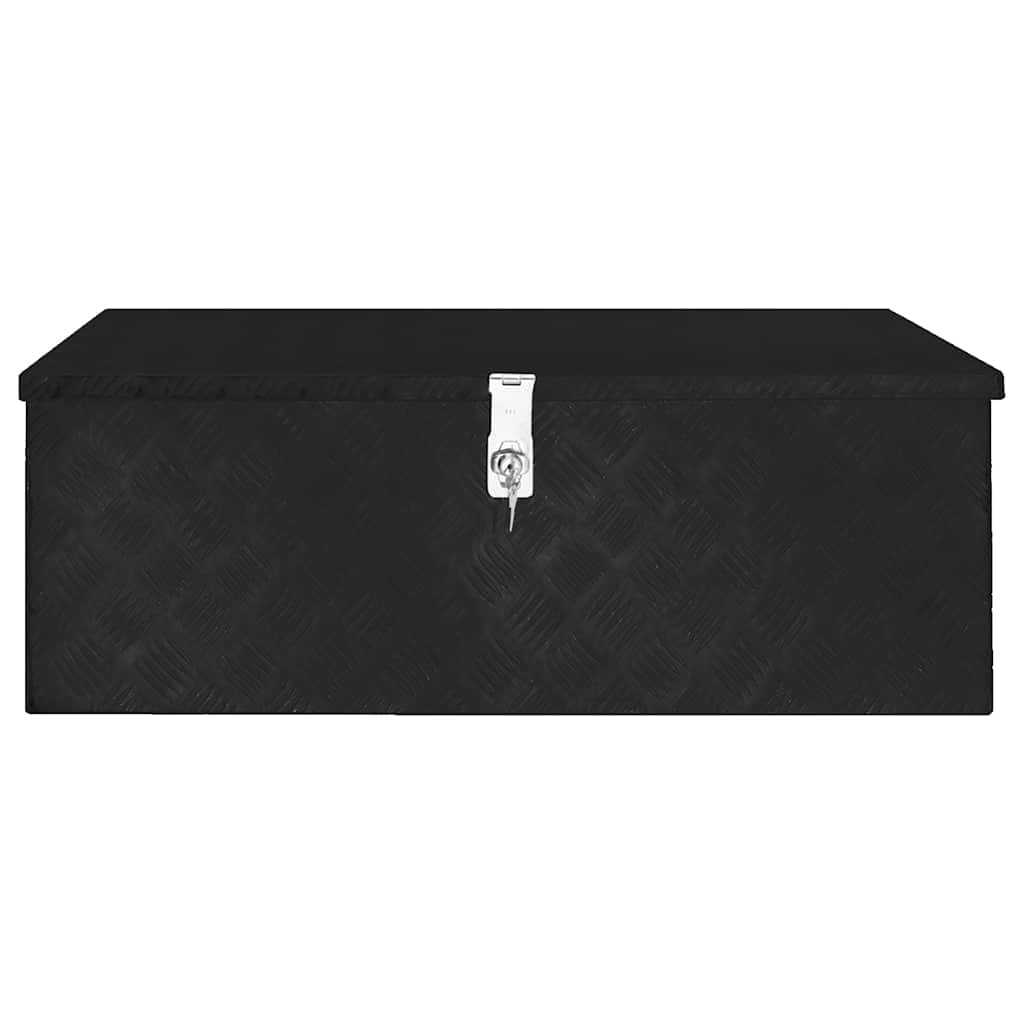 Aluminium Werkzeugkasten 90x47x33,5 cm, Schwarze Allzweckbox mit Schloss, Robuste Transportbox für Auto, Garage und Camping, Abschließbarer Lagerbehälter