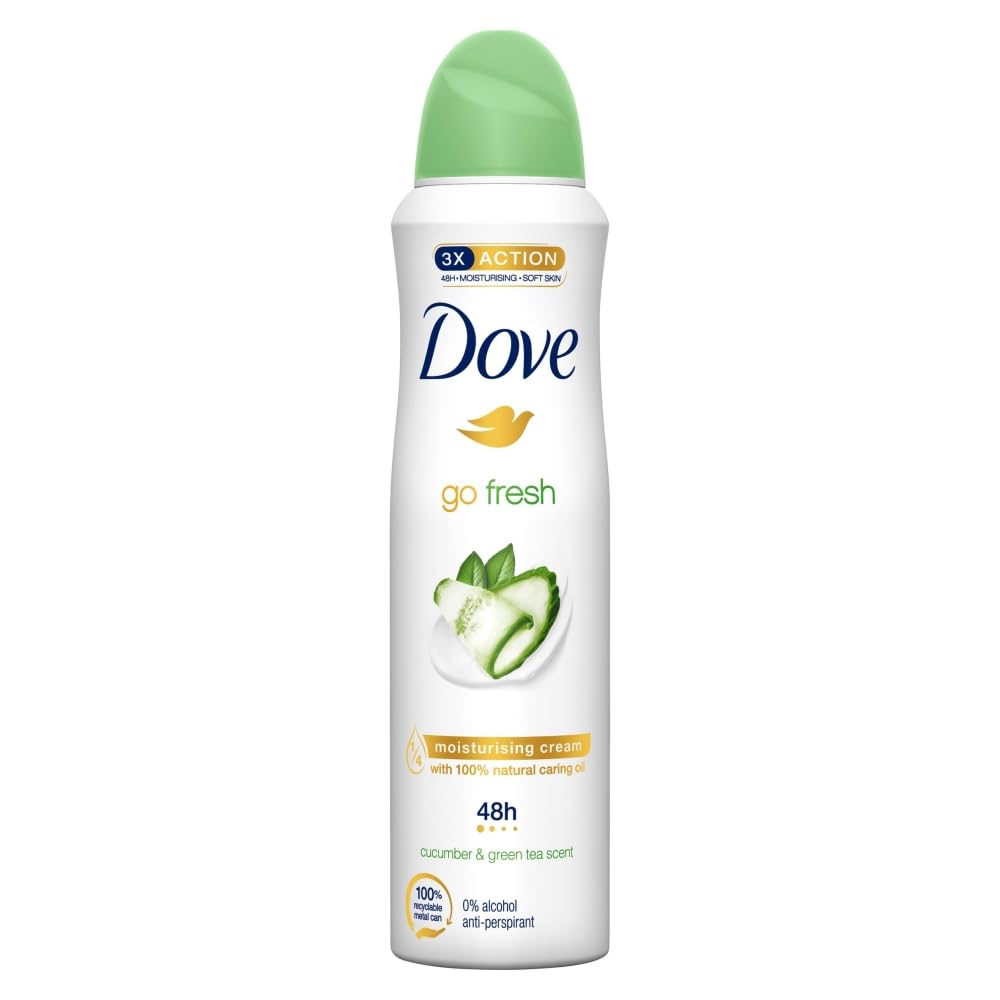 Dove Go Fresh Cucumber And Green Tea, Anti Perspirant Deodorant Spray For Women, Long Lasting Anti Sweat And Body Odour Protection For A Clean And Fresh Fragrance (150ml),pack of 3