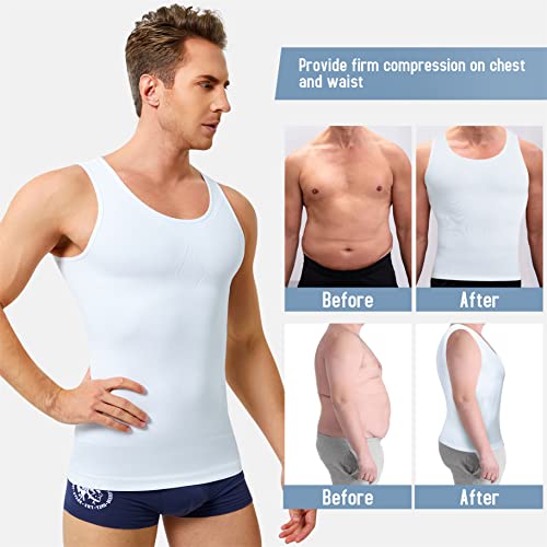 Tailong Compression Shirts For Men Shapewear Slimming Body Shaper Waist Trainer Vest Workout Tank Tops Abdomen Undershirts White #TOP3
