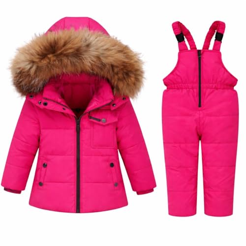 Image of JiAmy Kids 2 Piece Snowsuit Set Girl Winter Hooded Puffer Jacket & Snow Bib Pants Boy Ski Suits Ultralight Outfit
