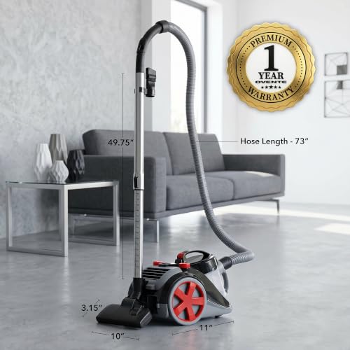 Image of OVENTE Bagless Canister Vacuum Cleaner with Sofa Brush, 1200W, Black ST2010