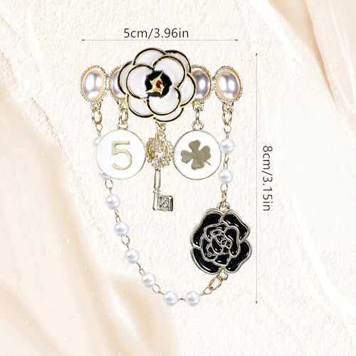 Image of Dimeho Imitation Pearl Dangle Chain Brooch Vintage Lapel Pins and Brooches for Women Four Leaf Clover Brooch