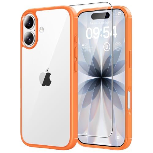 Image of TAURI for iPhone 17 Case, with Screen Protector, Orang | Full Camera Protection, Anti-Yellowing Military-Grade Protection Shockproof Slim Phone Case for iPhone 17