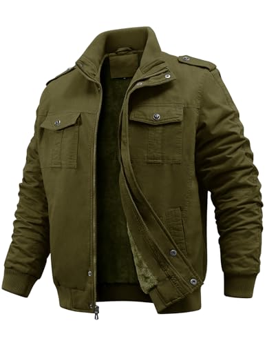 PASUDA Chaqueta Hombre Invierno Casual Cálido Chaqueta de Forro Polar Algodón Chaqueta de Militar de Transición Abrigo con Múltiples Bolsillos (Verde Militar, M)