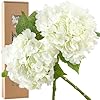 FiveSeasonStuff Real Touch Hydrangea Artificial Flowers–2 Large Faux Blooms for Wedding Bouquets Spring Home Decor Table Centerpieces Floral Arrangements Summer White