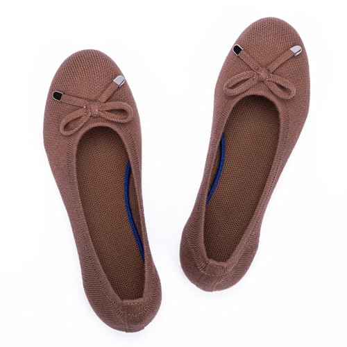 Image of Frank Mully Women's Ballet Flat Shoes Knit Dress Shoes Round Toe Slip On Ballerina Flats for Woman Low Wedge Comfort Soft