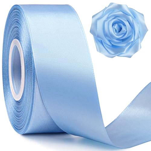 2 Inch Wide Sky Blue Satin Ribbon, 50 Yards Solid Polyester Fabric Ribbon for Roses Making, Gift Wrapping, Easter, Flower Bouquets, Wedding Decorations, Handmade Crafts