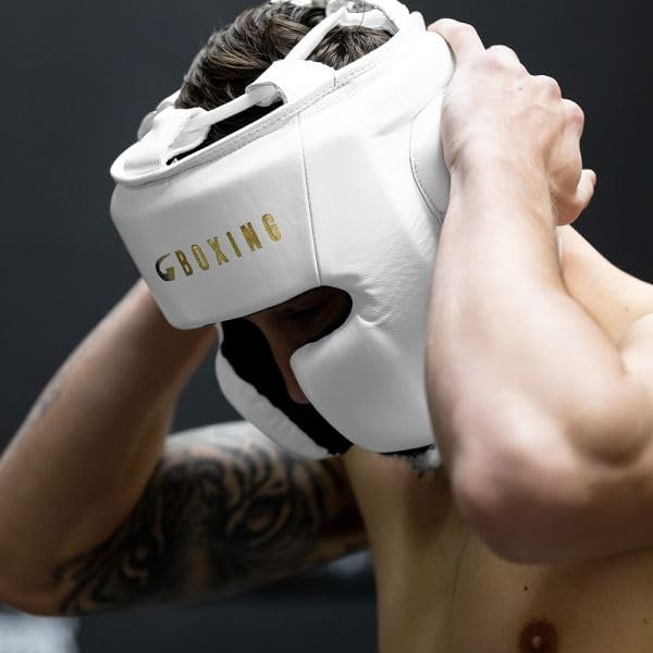 G-Boxing Italia 100 Cheek Headgear - Ultra-Durable Leather Material, Layered Padding Protection Headguard for Boxing, MMA & Martial Arts, Men and Women’s
