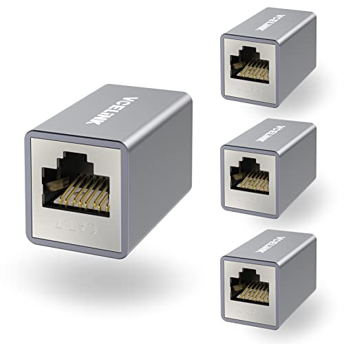 VCELINK Coupleur RJ45 Cat7, Raccord RJ45 Femelle Femelle Blindé, Support POE, pour Prolongateur de Câble LAN Cat7/Cat6a/Cat6/Cat5e, Lot de 4, Gris Cover