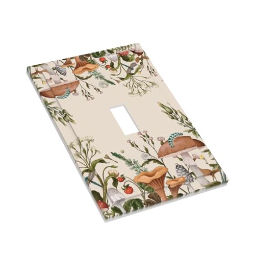 Cute Beige 70s Vintage Boho Mushroom Fungus Decorative Single Toggle Device Decorator Outlet Light Switch Cover Rustic Fern Plant Floral Botanical Dragonfly 1-Gang Electrical Face Wall Plate Cover by JIEXUTE - Used condition - Image 3