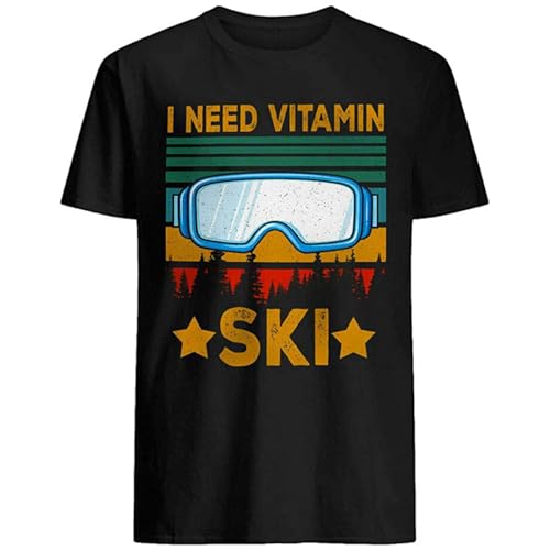 Jiaggoyrx Vintage Retro I Need Vitamin Ski Funny Ski Skiing Lover Gifts Men T-Shirt Short Sleeve Top Size M