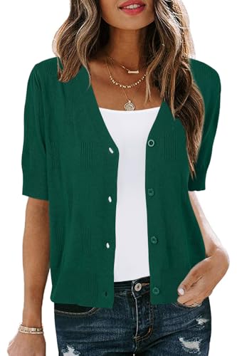 Image of Arach&Cloz Women's Lightweight Spring Summer Business Casual Cropped Short Sleeve Cardigan