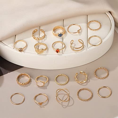 17Km 70 Pcs Vintage Gold Rings Set For Women Teen Girls, Boho Midi Finger Knuckle Ring Pack, Trendy Aesthetic Stackable Ring Of Packs Size Mixed #TOP6