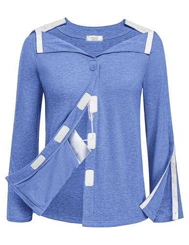 Deyeek Post Mastectomy Shirts with Drain Pockets Long Sleeve Shirts