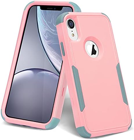 Kabibin Case for iPhone Xr,Protective Phone Case 3 in 1 Heavy Duty Full Body Defender Rugged Rubber Shockproof Durable Hard Cover for Women Girls 6.1 inch (Pink/Grayish Green)