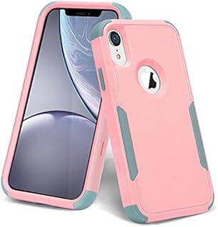 Kabibin Case for iPhone Xr,Protective Phone Case 3 in 1 Heavy Duty Full Body Defender Rugged Rubber Shockproof Durable Hard Cover for Women Girls 6.1 inch (Pink/Grayish Green)